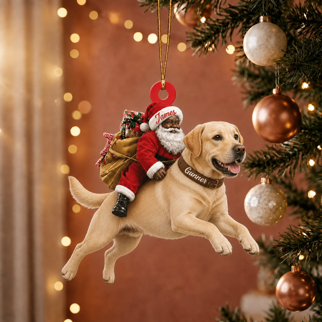 Black Santa's Dog Express Custom Name Ornament