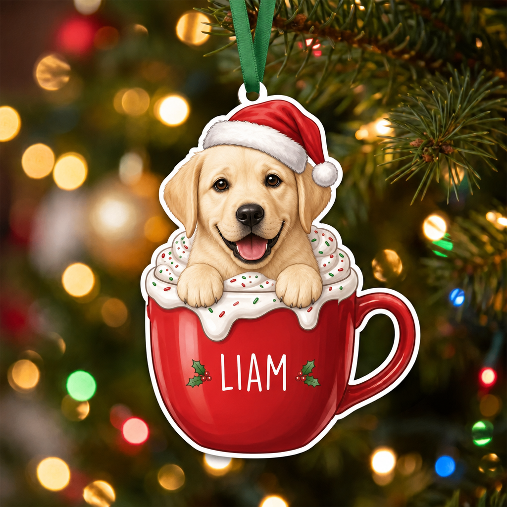 Personalized Pet Ornament – Santa Hat Cocoa Mug