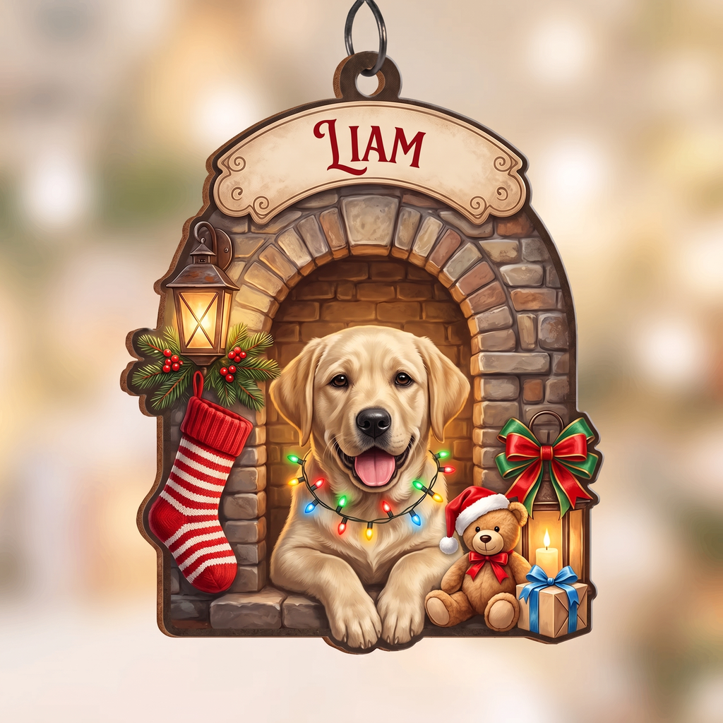 Wood Dog Ornament – Personalized, Fireplace & Stocking