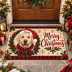Custom Pet Doormat – Santa Dog, Plaid Wreath, Merry Christmas