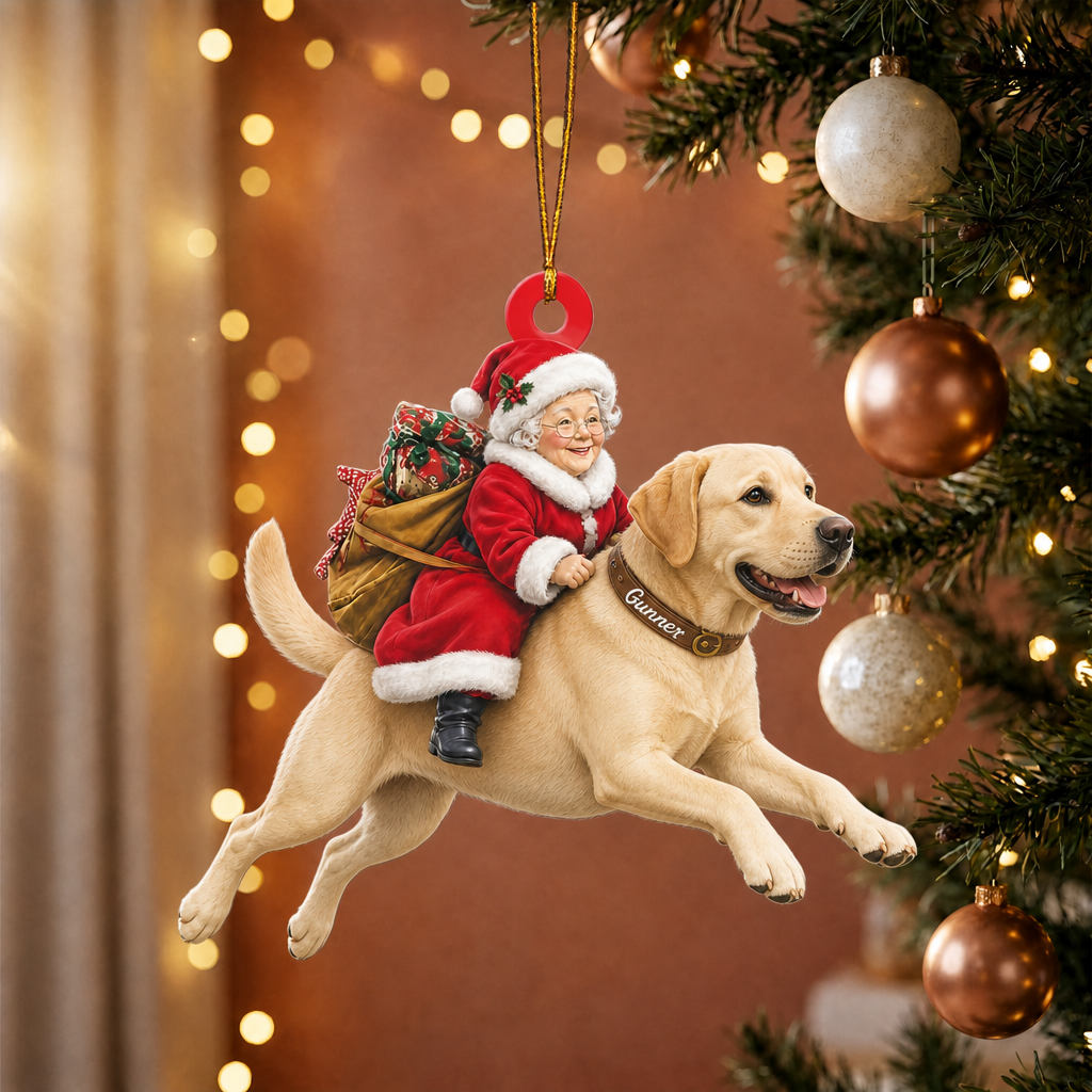 Dog & Mrs. Claus Ornament – Personalized Name