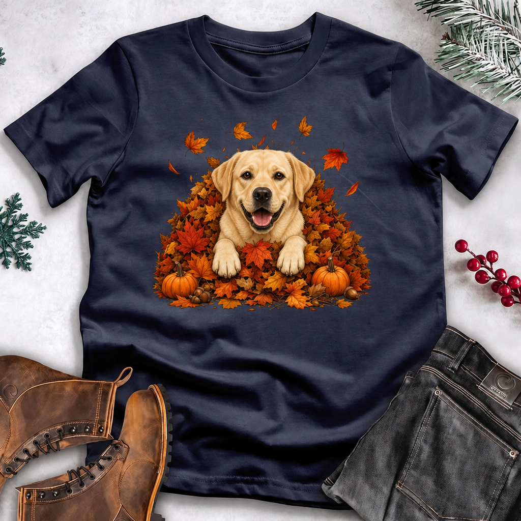 Fall Season Dog T-Shirt – Leaves & Pumpkins