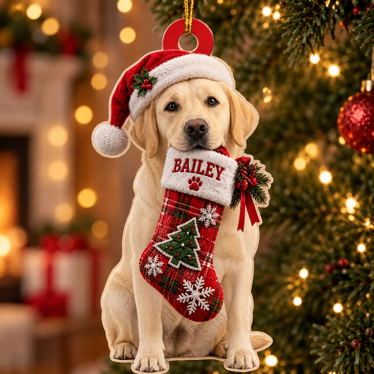 Personalized Dog Christmas Ornament – Custom Pet Name Stocking Ornament