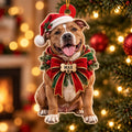Personalized Dog Christmas Ornament – Custom Pet Name Holiday Bow Ornament