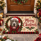 Custom Pet Doormat – Santa Dog, Plaid Wreath, Merry Christmas