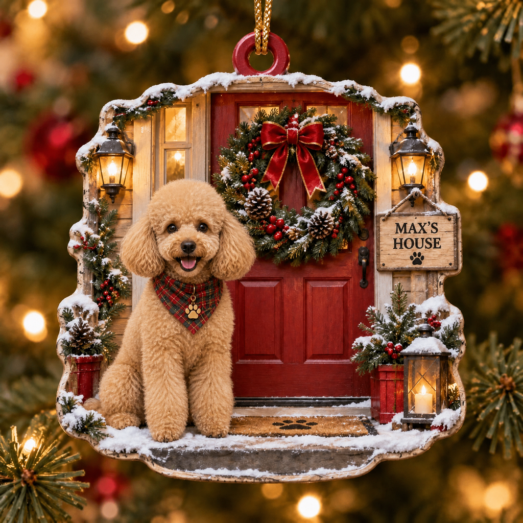 Personalized Dog Christmas Ornament – Custom Pet Name Holiday Door Wreath Ornament