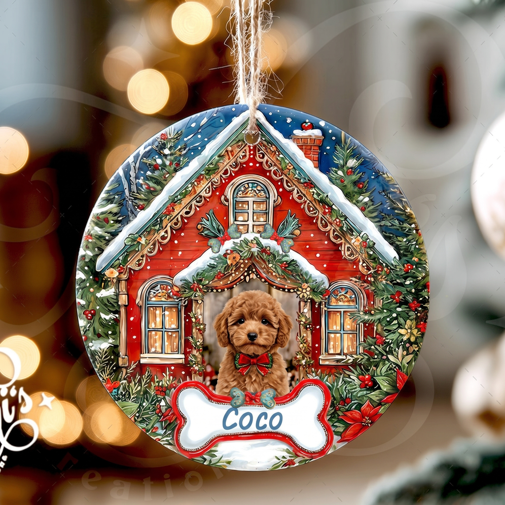 Personalized Dog Ornament – Christmas Cottage House