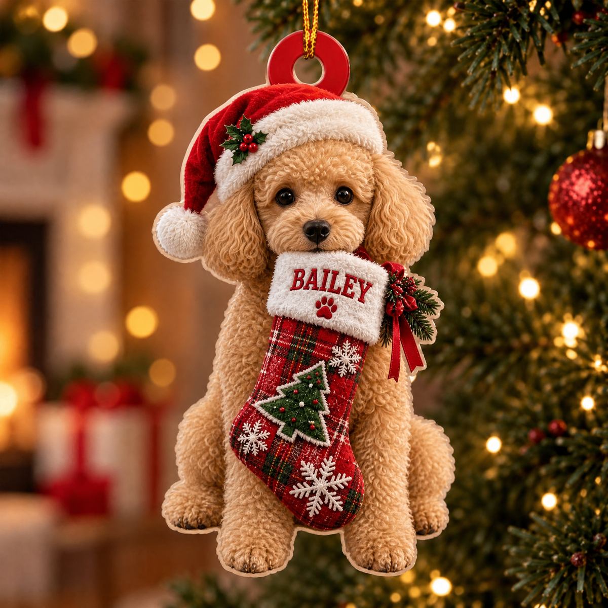 Personalized Dog Christmas Ornament – Custom Pet Name Stocking Ornament
