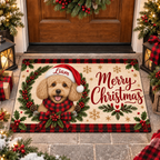 Custom Pet Doormat – Santa Dog, Plaid Wreath, Merry Christmas