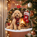 Personalized Dog Christmas Ornament – Custom Pet Name Stocking by the Fireplace Ornament
