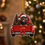 Personalized Dog Christmas Ornament – Vintage Red Truck & Tree