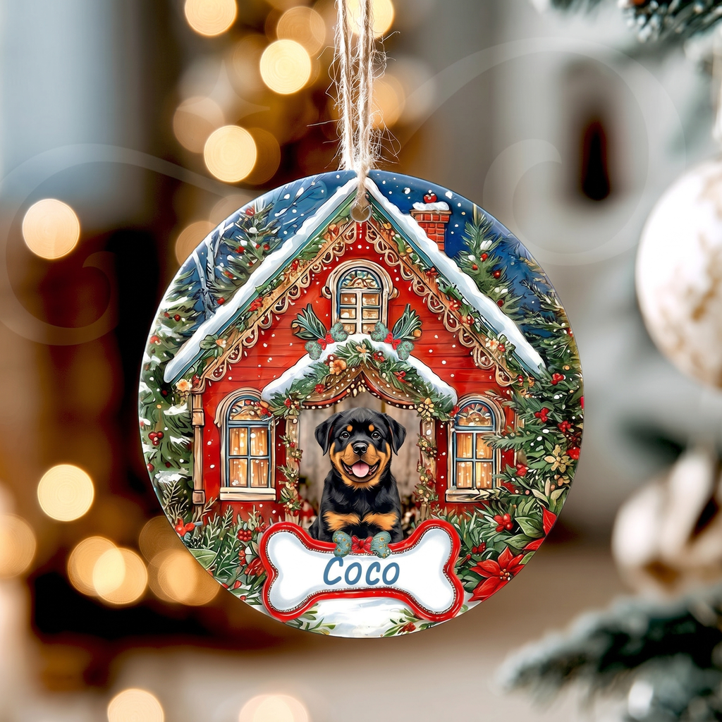 Personalized Dog Ornament – Christmas Cottage House