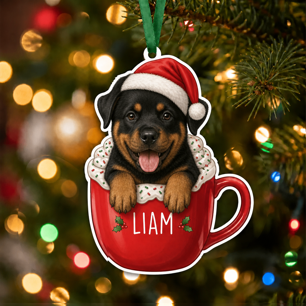 Personalized Pet Ornament – Santa Hat Cocoa Mug