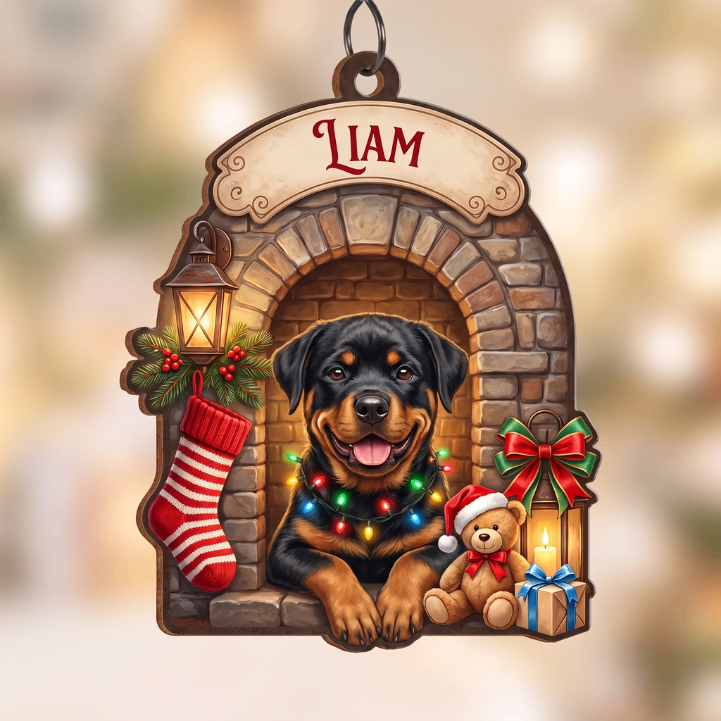 Wood Dog Ornament – Personalized, Fireplace & Stocking