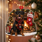 Personalized Dog Christmas Ornament – Custom Pet Name Stocking by the Fireplace Ornament