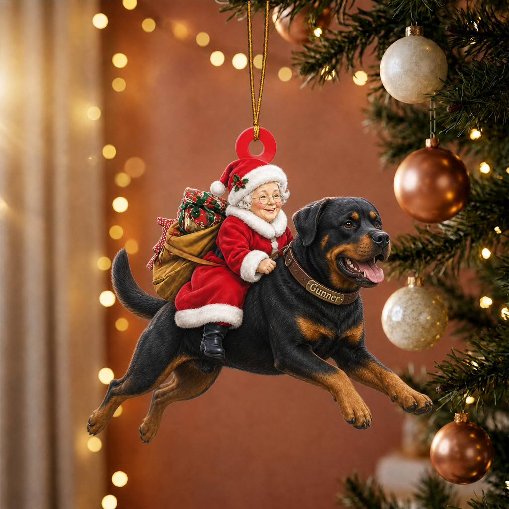 Dog & Mrs. Claus Ornament – Personalized Name