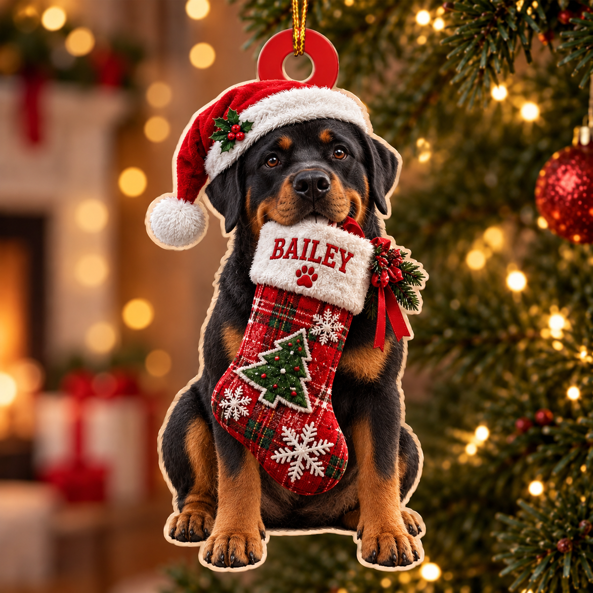 Personalized Dog Christmas Ornament – Custom Pet Name Stocking Ornament
