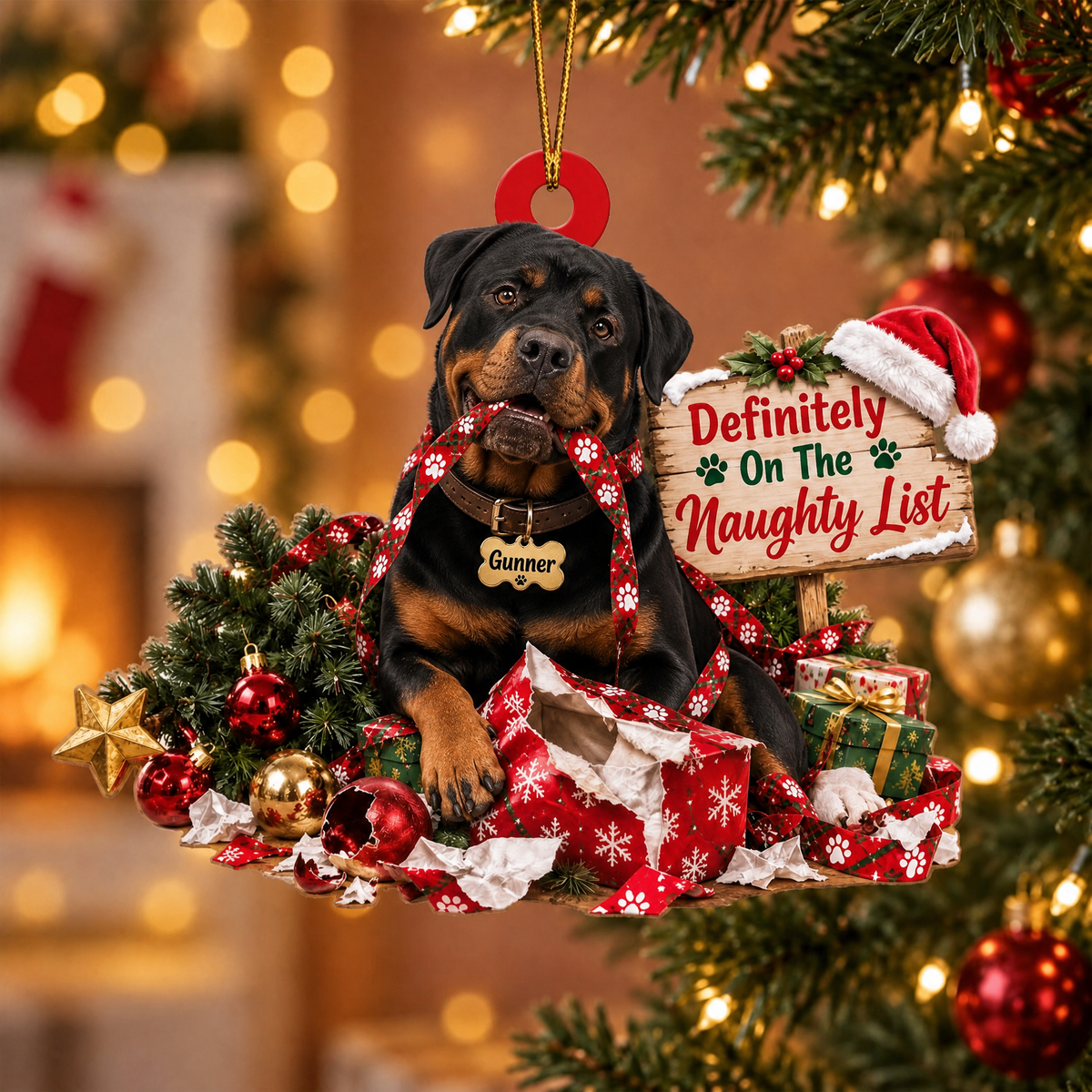 Personalized Dog Christmas Ornament – Definitely on the Naughty List Ornament
