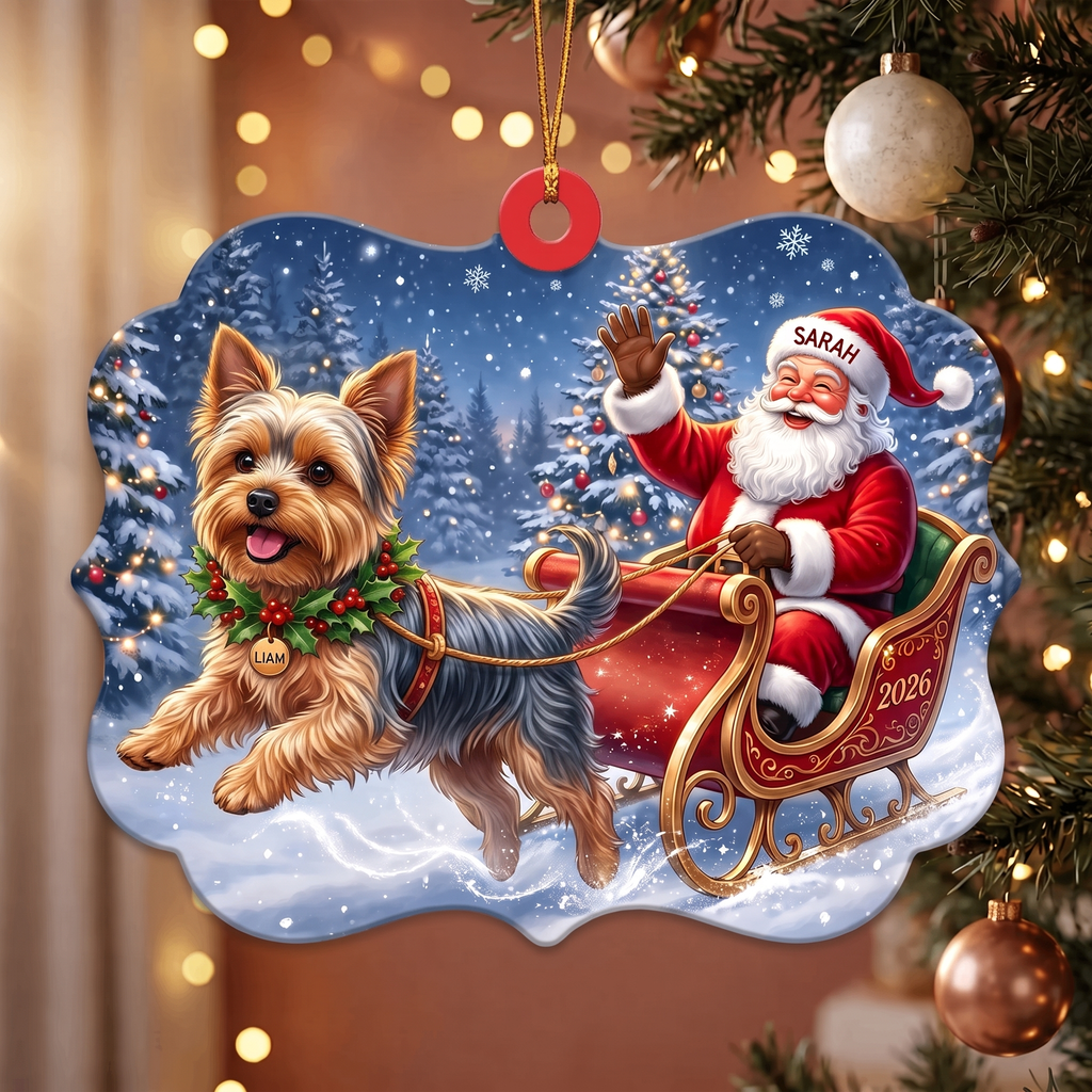 Custom Pet Ornament – Santa's Sleigh, Dual Name Personalization