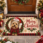 Custom Pet Doormat – Santa Dog, Plaid Wreath, Merry Christmas