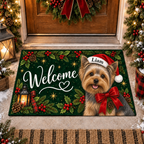 Custom Name Dog Doormat, Santa Hat Welcome Mat
