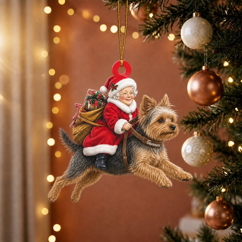 Dog & Mrs. Claus Ornament – Personalized Name