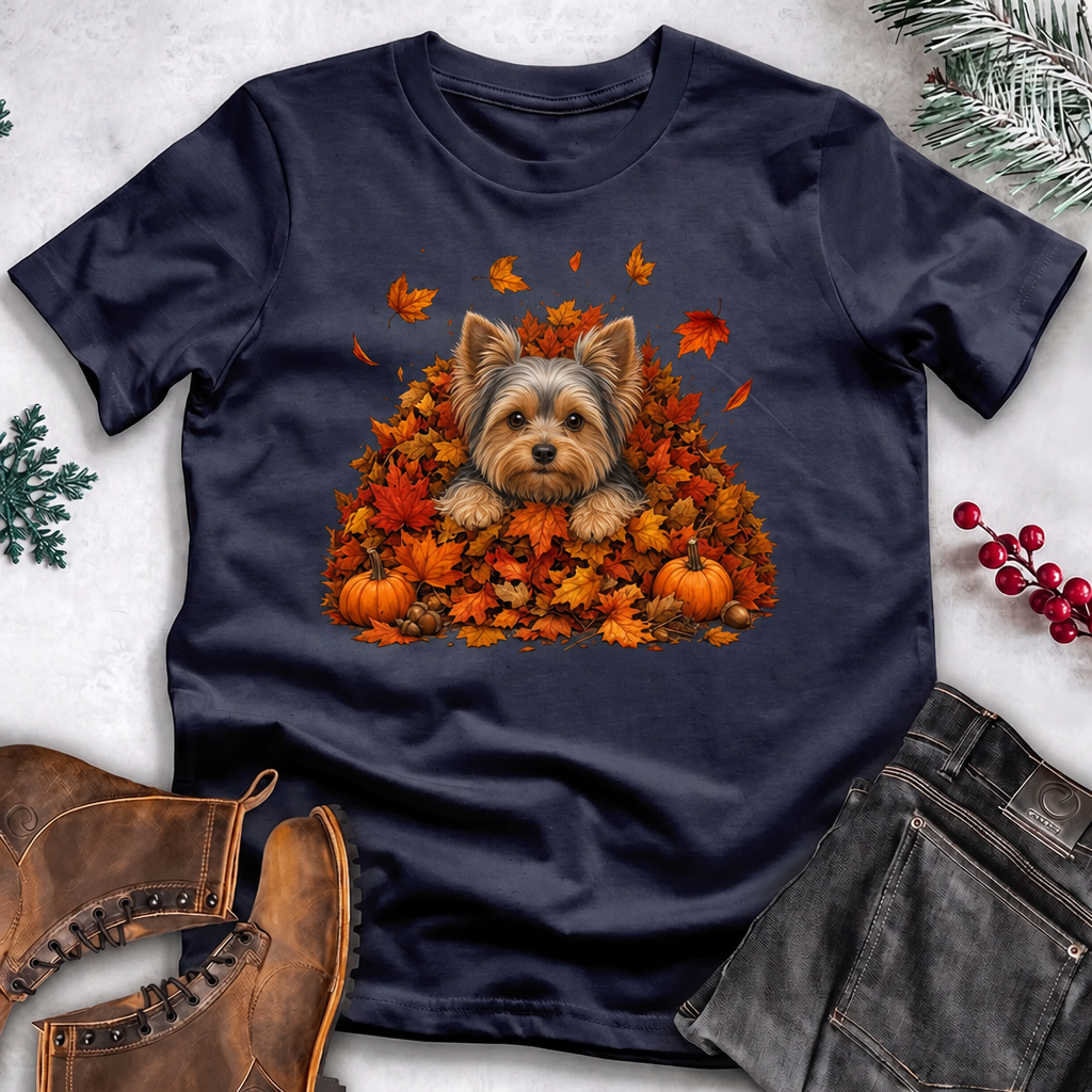 Fall Season Dog T-Shirt – Leaves & Pumpkins