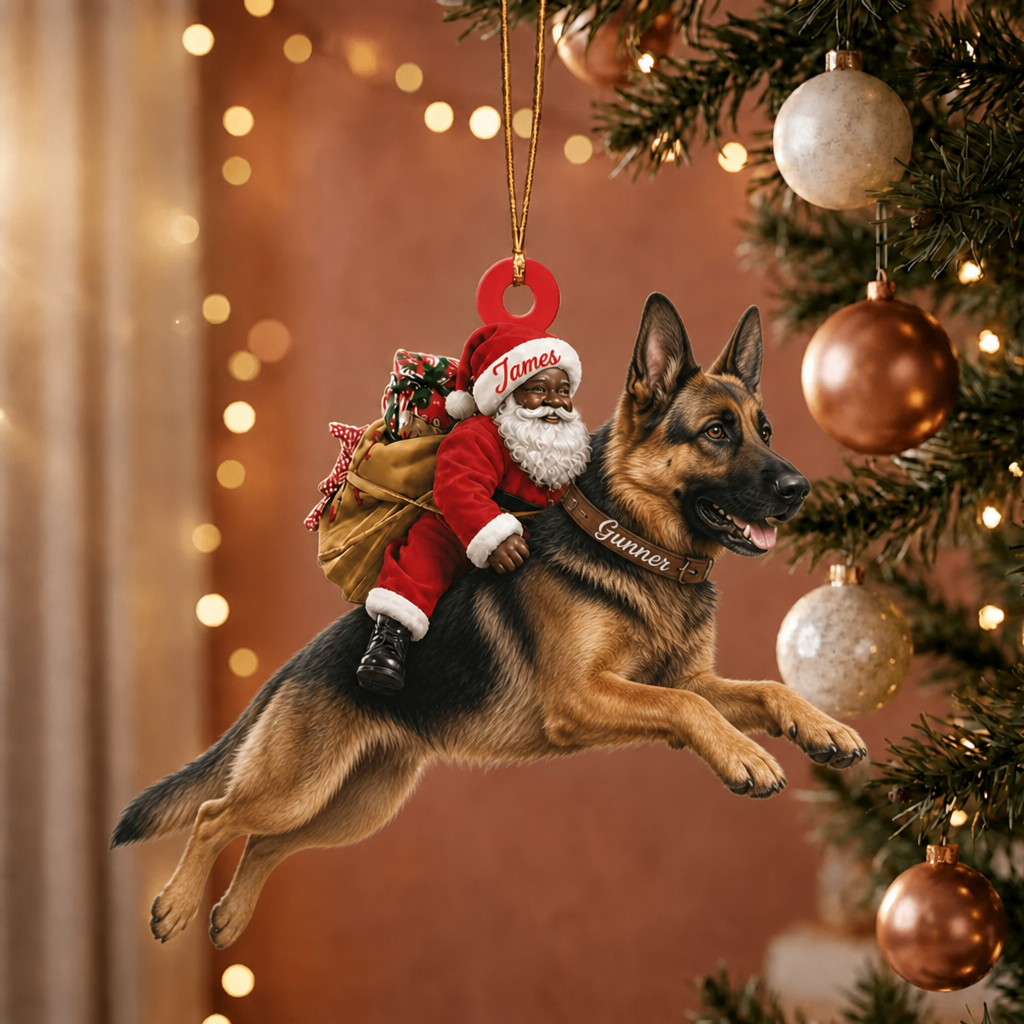 Black Santa's Dog Express Custom Name Ornament