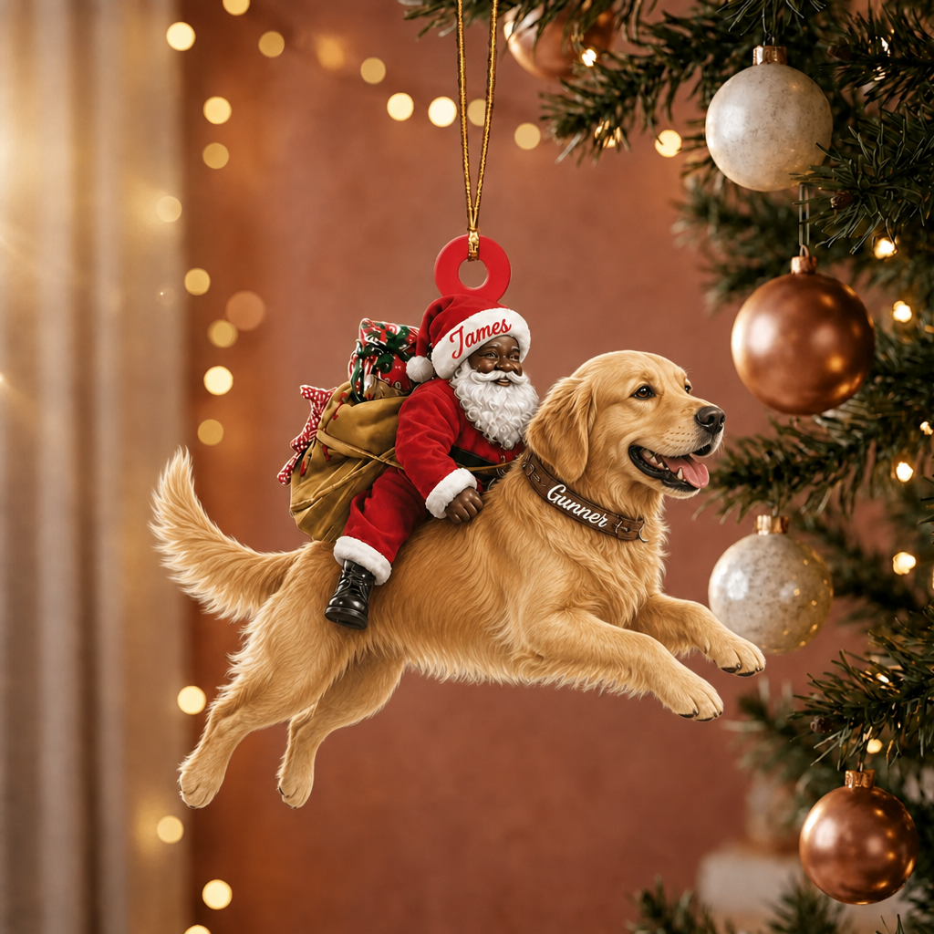 Black Santa's Dog Express Custom Name Ornament