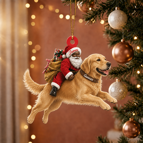 Black Santa's Dog Express Custom Name Ornament