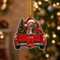 Personalized Dog Christmas Ornament – Vintage Red Truck & Tree