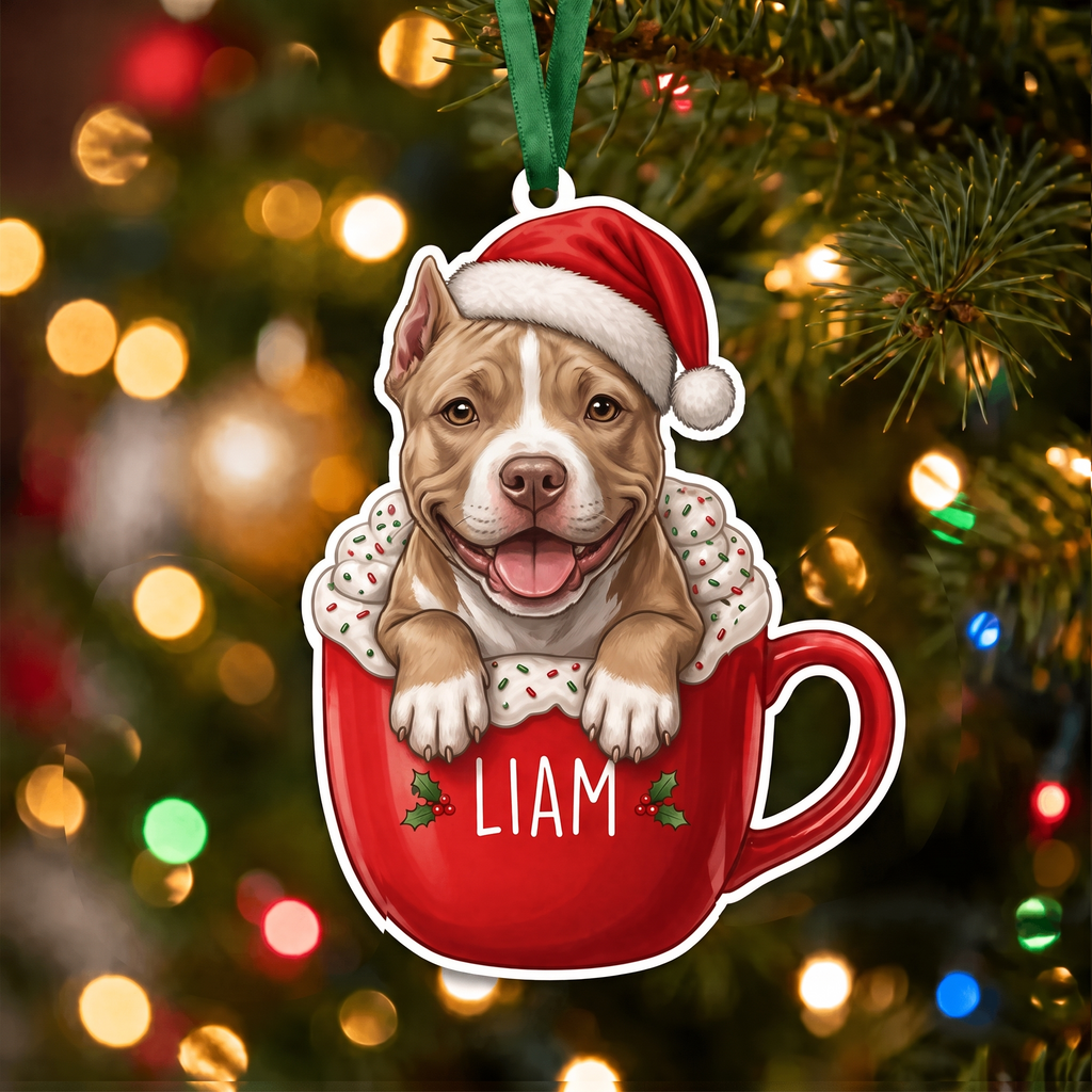 Personalized Pet Ornament – Santa Hat Cocoa Mug