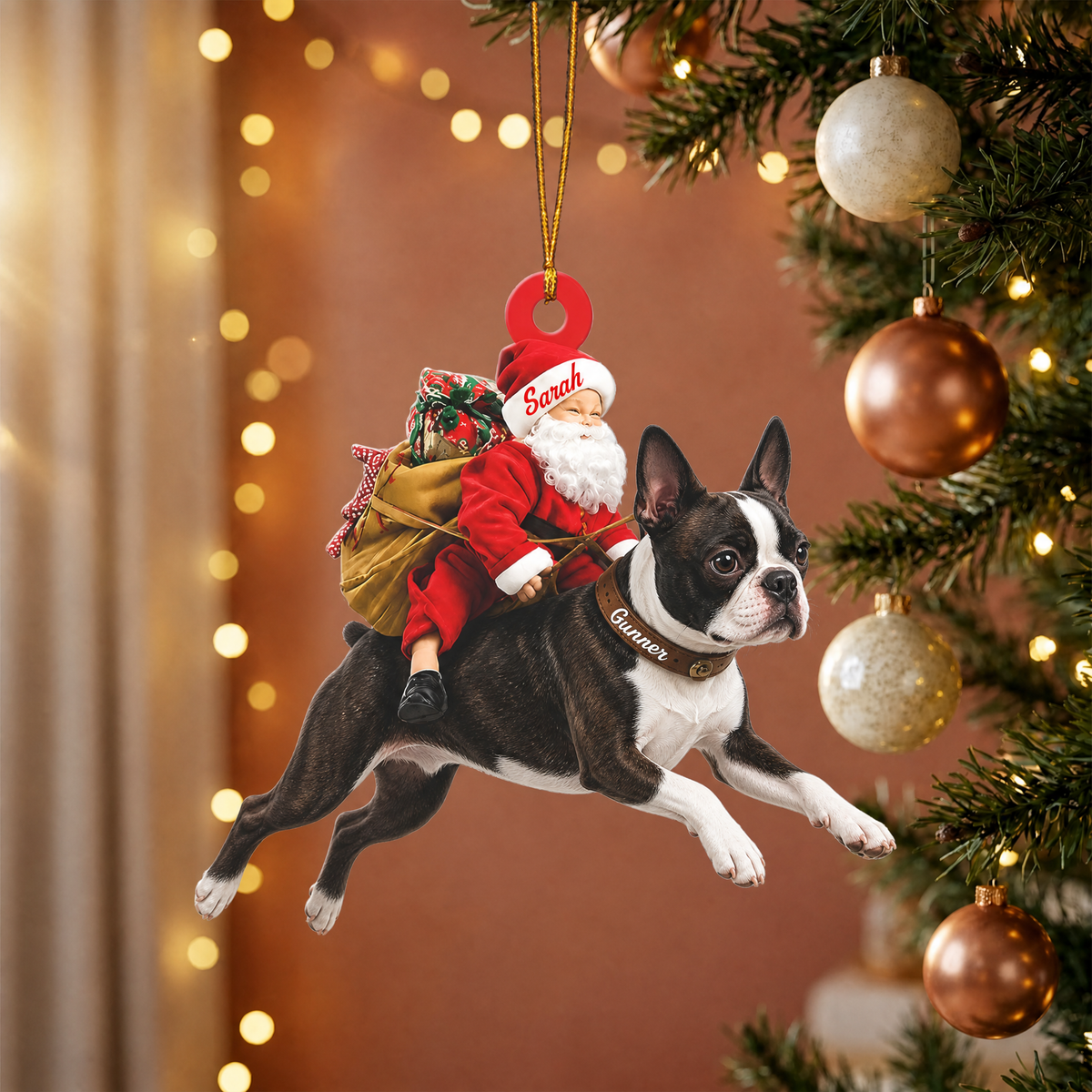 Santa's Dog Express Custom Name Ornament