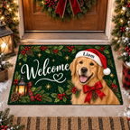 Custom Name Dog Doormat, Santa Hat Welcome Mat