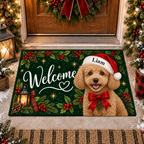Custom Name Dog Doormat, Santa Hat Welcome Mat