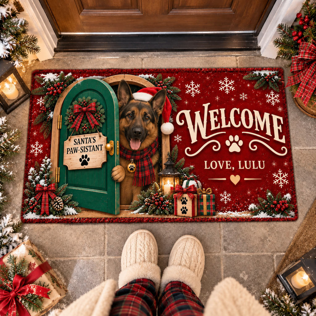 Personalized Dog Doormat – Santa's Paw-sistant, Custom Name