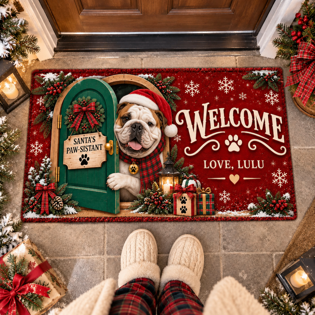 Personalized Dog Doormat – Santa's Paw-sistant, Custom Name