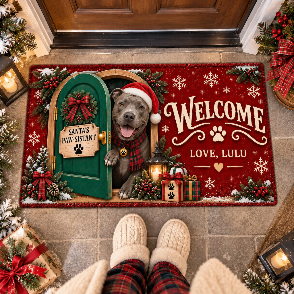 Personalized Dog Doormat – Santa's Paw-sistant, Custom Name