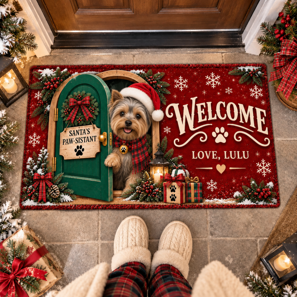 Personalized Dog Doormat – Santa's Paw-sistant, Custom Name