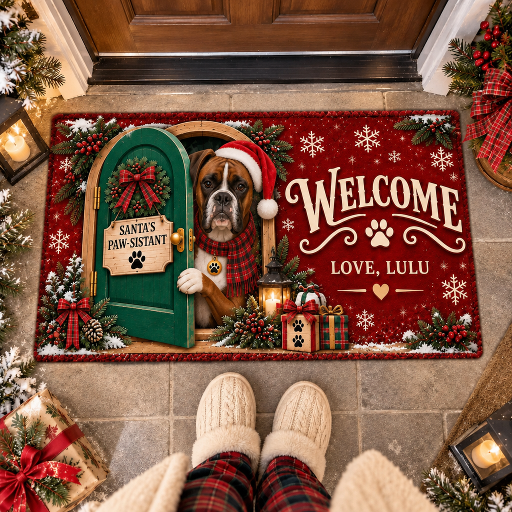 Personalized Dog Doormat – Santa's Paw-sistant, Custom Name