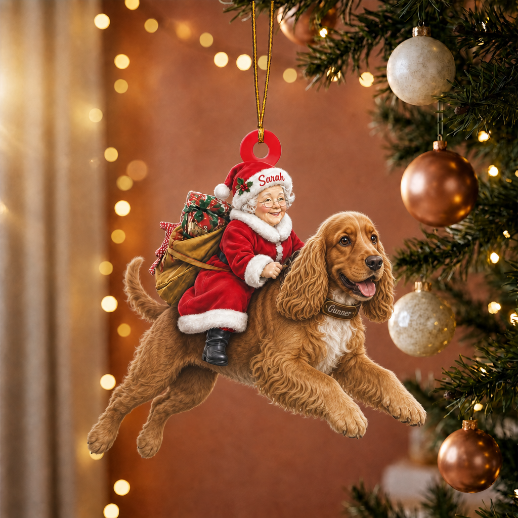 Dog & Mrs. Claus Ornament – Personalized Name