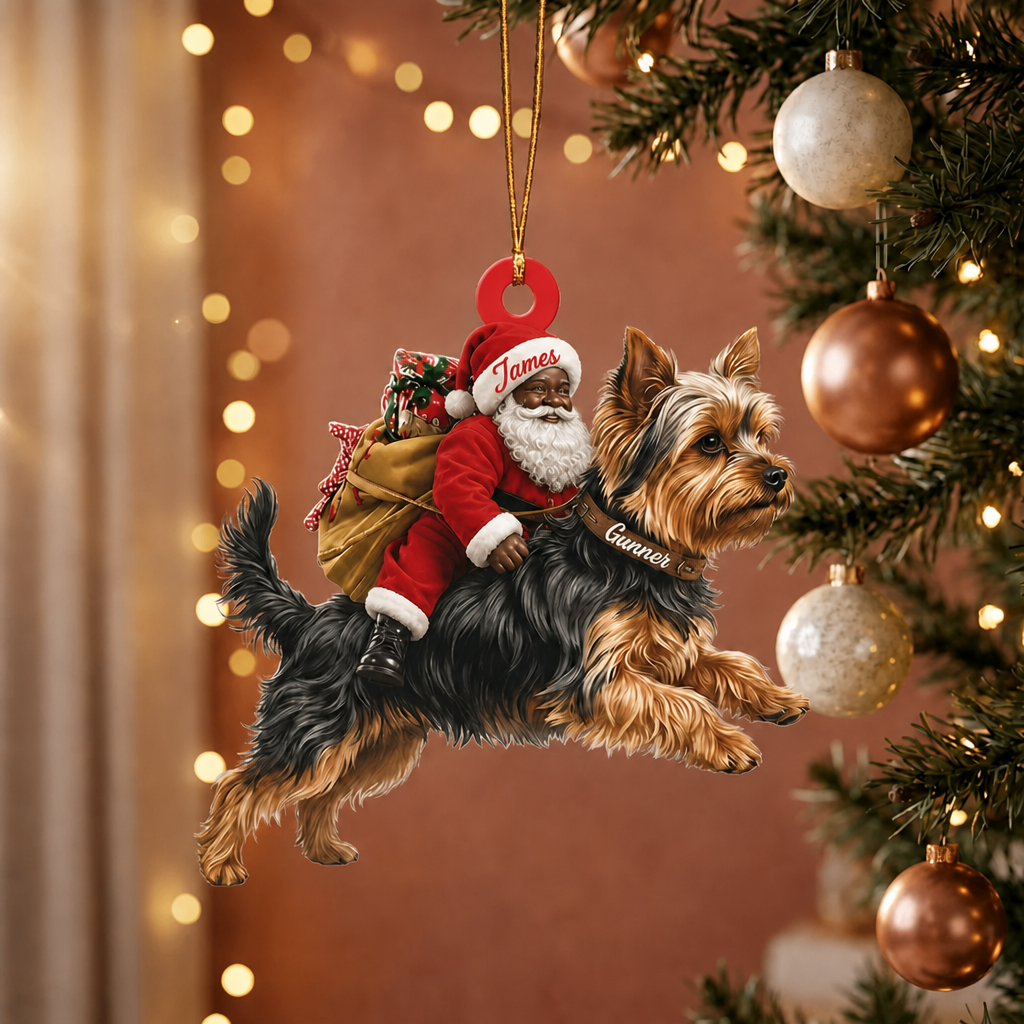 Black Santa's Dog Express Custom Name Ornament