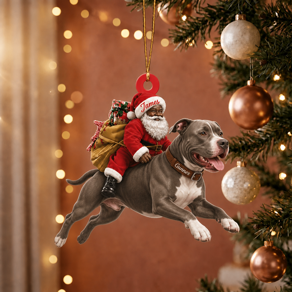 Black Santa's Dog Express Custom Name Ornament
