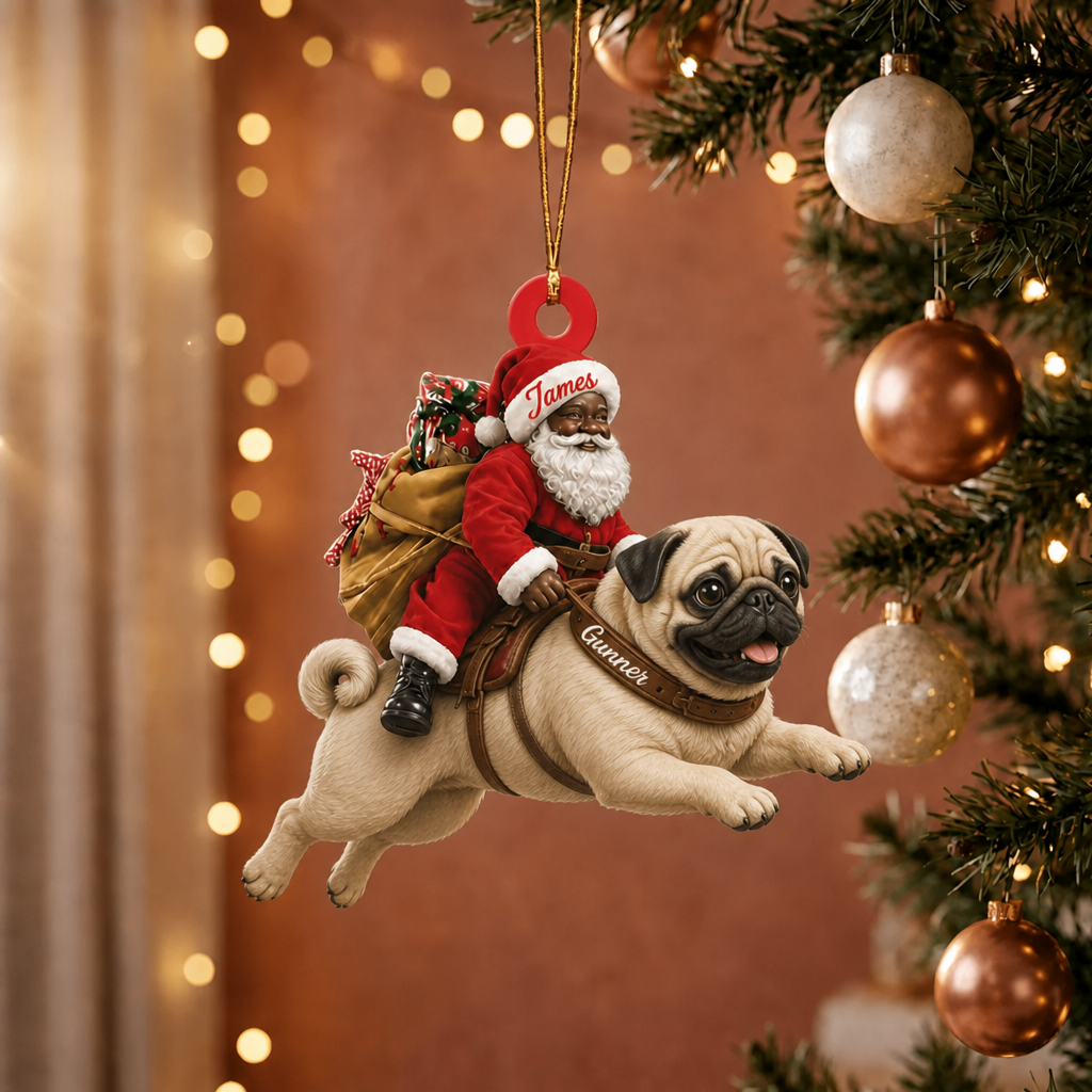 Black Santa's Dog Express Custom Name Ornament