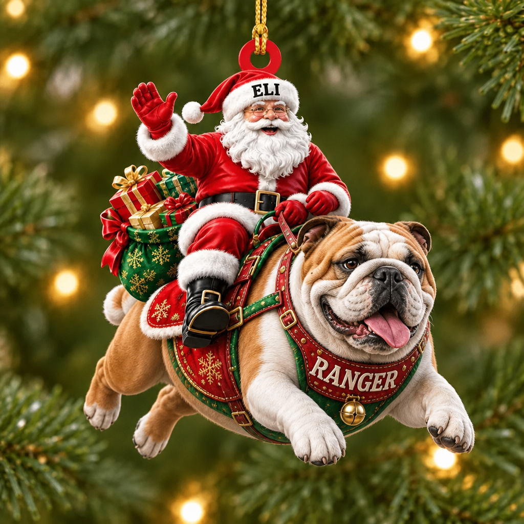 Flying High With Santa – Custom Name Dog Ornament