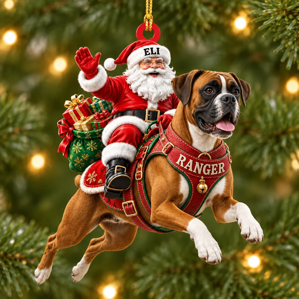 Flying High With Santa – Custom Name Dog Ornament