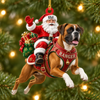 Flying High With Santa – Custom Name Dog Ornament