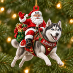 Flying High With Santa – Custom Name Dog Ornament