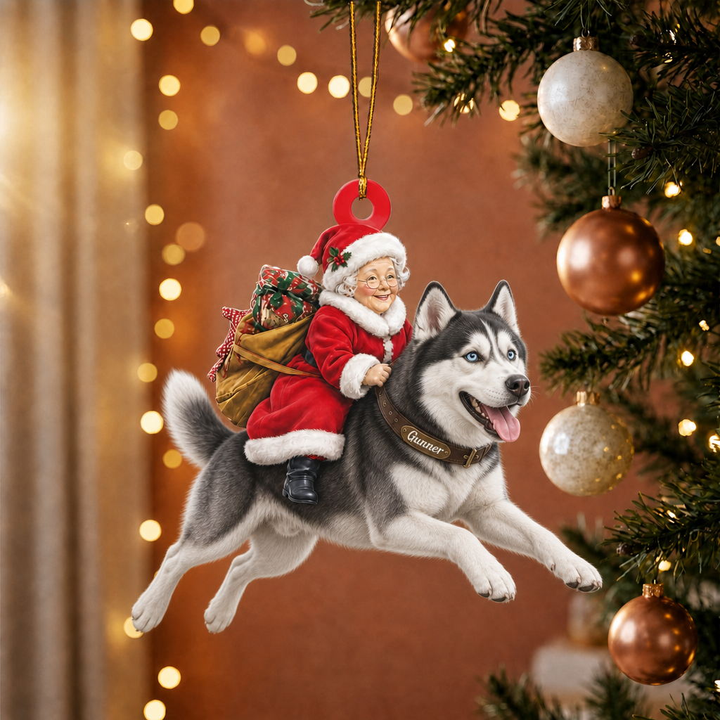 Dog & Mrs. Claus Ornament – Personalized Name