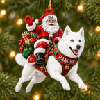 Flying High With Santa – Custom Name Dog Ornament